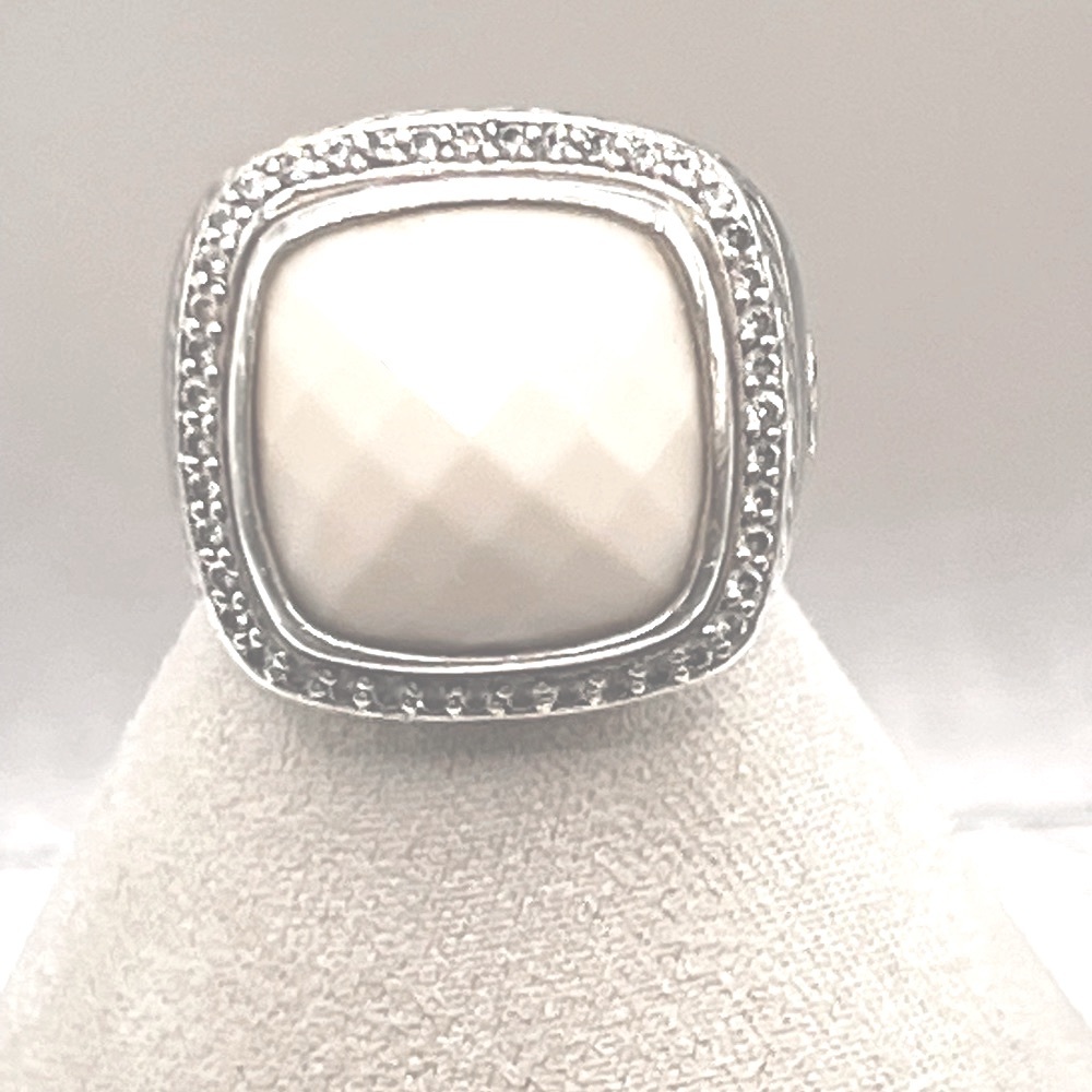 David Yurman White Agate Diamond Albion Ring .925